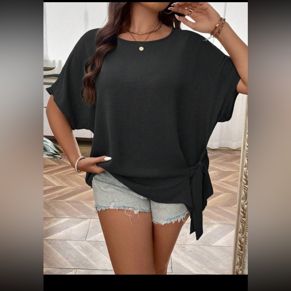 SHEIN LUNE Plus Batwing Sleeve Knot Side Blouse 2XL